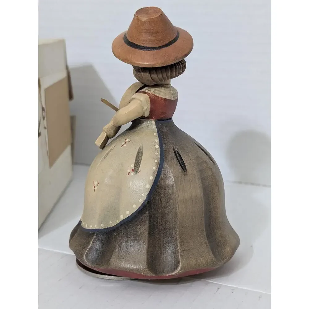 Vintage ANRI Italy Wood Carved Girl Music Box Thorens Laras Theme Boxed